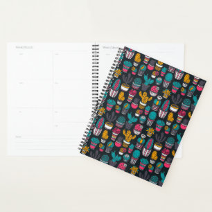 Agenda Cactus dibujados a mano en el patrón de estilo de