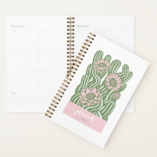 Agenda Cactus entrelazados linograbado verde salvia flore