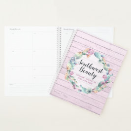 Agenda Cactus exitoso acuarela y bohemias de madera rústi