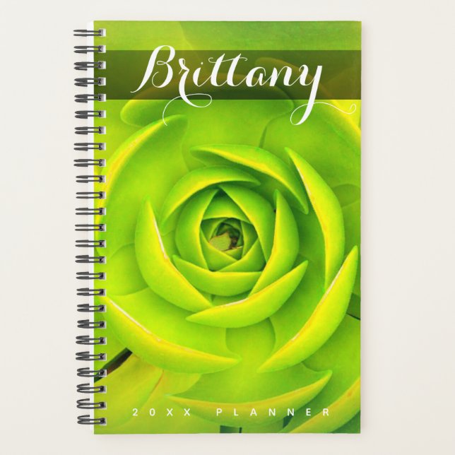 Agenda Cactus suculento verde foto nombre personalizado m (Anverso)