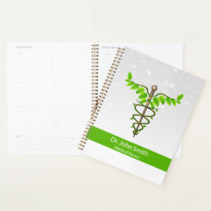 Agenda Caduceo Alternativo Hojas Verdes Blancas Médicas