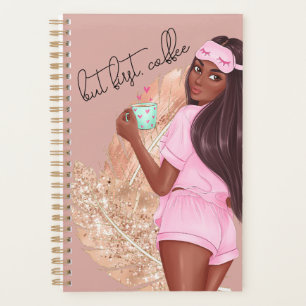 Agenda Café Falso Brillo Chica Cabello Marrón Rosa Rosado