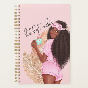Agenda Café Faux Brillo Chica Cabello Rosa Rosa