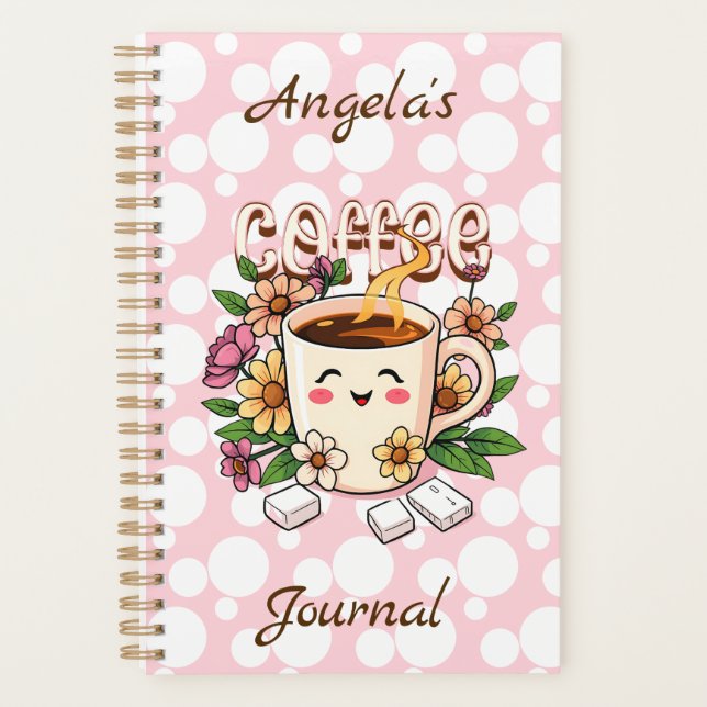 Agenda Café Kawaii retro y flores personalizadas (Anverso)