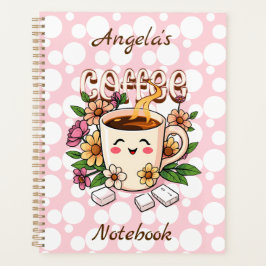 Agenda Café Kawaii retro y flores personalizadas