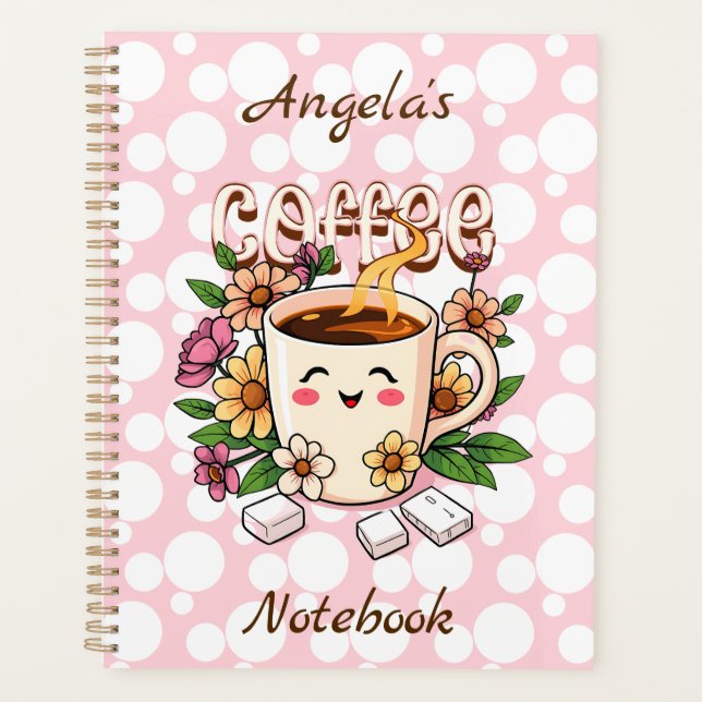 Agenda Café Kawaii retro y flores personalizadas (Anverso)