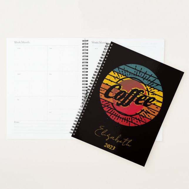 Agenda Café retro con puesta de sol personalizado, año pe (Demostración)