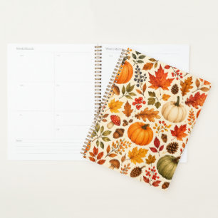 Agenda Calabazas de Acuarela de Otoño, Hojas de Otoño y B