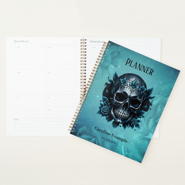 Agenda Calavera azul oscuro con rosas. (Demostración)