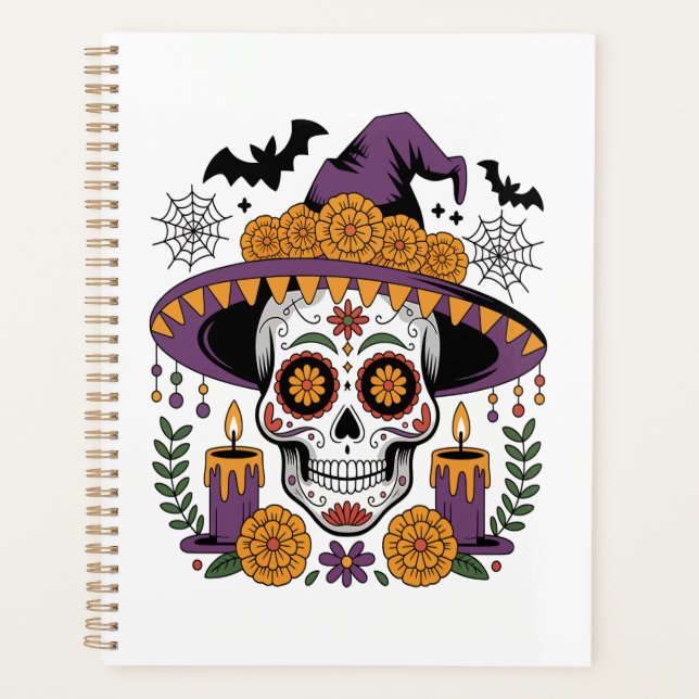 Agenda Calavera con sombrero de bruja Vector de Halloween (Anverso)