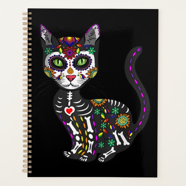 Agenda Calavera de azúcar Gato Mexicano Halloween Día De  (Anverso)