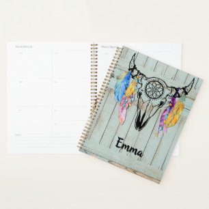 Agenda Calavera De Ox Tribal Con Pañuelas De Acuarela