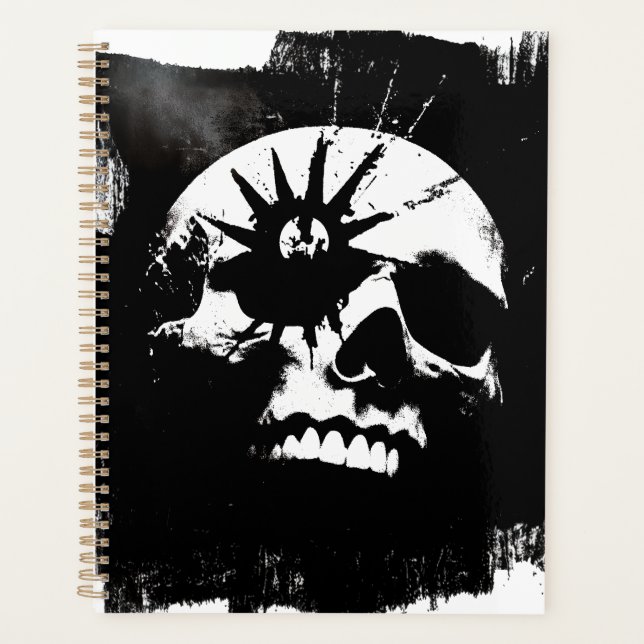 Agenda Calavera de punk en blanco y negro (Anverso)