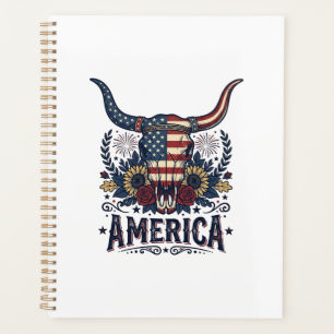 Agenda Calavera de toro patriótica América Vintage 4 de j