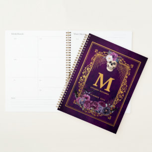 Agenda Calavera floral gótica morado Personalizado Monogr