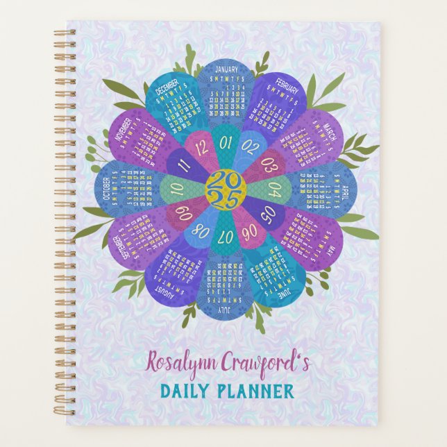 Agenda Calendario 2025 Nombre personalizado Boho Purple F (Anverso)
