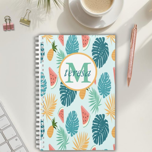 Agenda Calendario con patrón tropical monogramado y (Subido por el creador)
