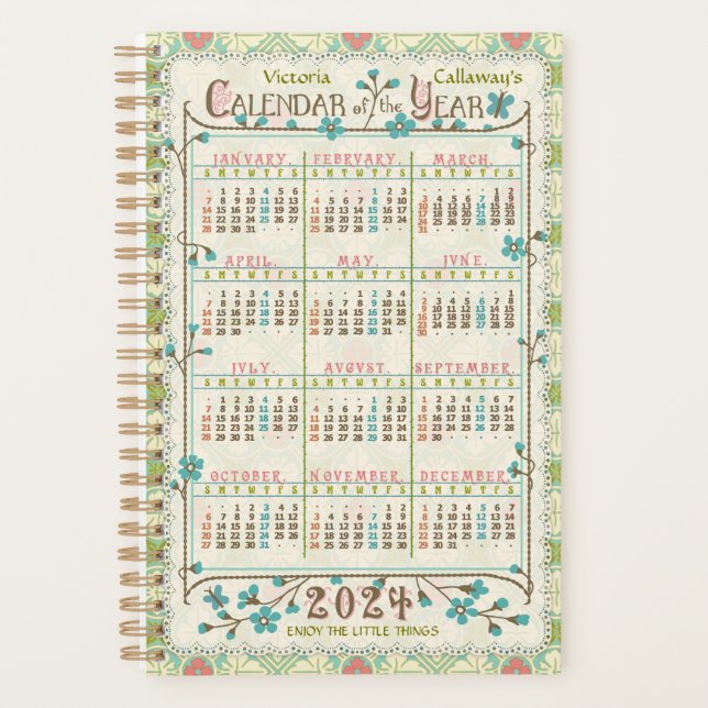 Agenda Calendario de 2024 Año Victoriano Art Nouveau Pers (Anverso)