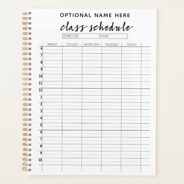 Agenda Calendario de clases para el semestre - blanco y n (Anverso)