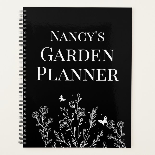 Agenda Calendario de jardinería floral negro (Anverso)