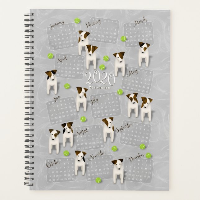 Agenda Calendario gris 2020 de Parson Jack Russell Terrie (Anverso)