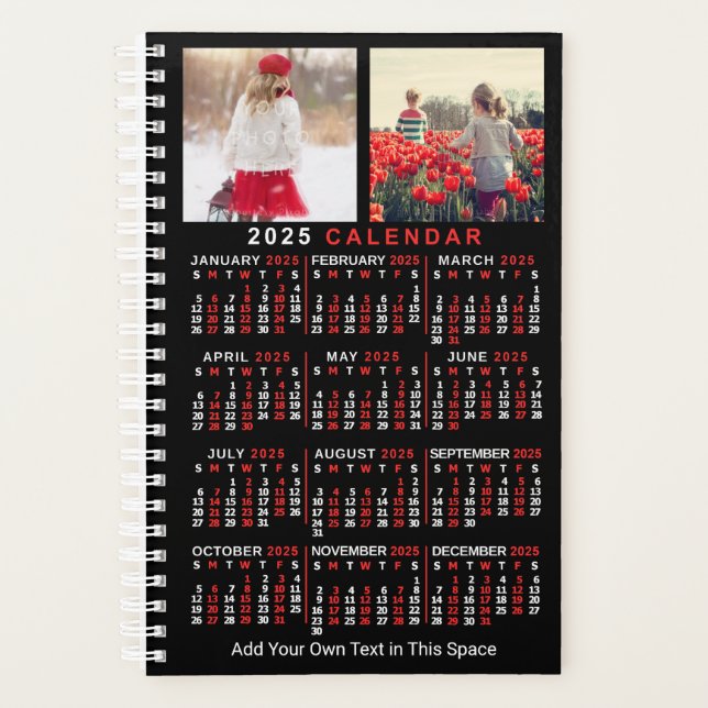 Agenda Calendario mensual de 2025 años Personalizado negr (Anverso)