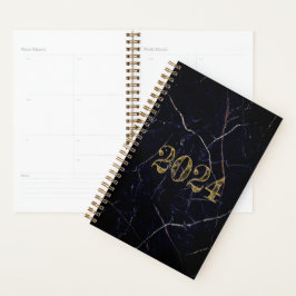 Agenda Calendario mensual de Mármol Negro Oro personaliza