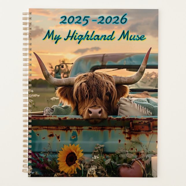 Agenda Calendario personalizable de vaca de Highland rúst (Anverso)