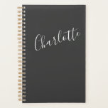 Agenda Caligrafía moderna minimalista Nombre blanco negro<br><div class="desc">Moderna caligrafía minimalista Personalizada Black Planner</div>