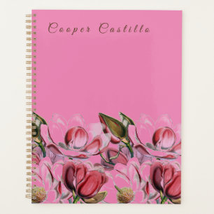 Agenda Caligrafía profesional simple rosa Magnolias