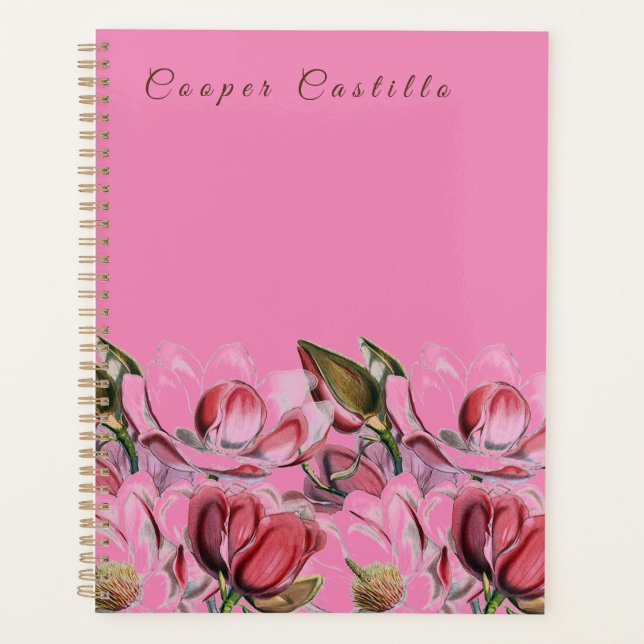 Agenda Caligrafía profesional simple rosa Magnolias (Anverso)