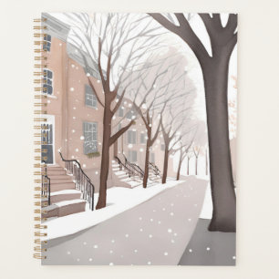 Agenda Calle de Brownstone   Acuarela de invierno nevado