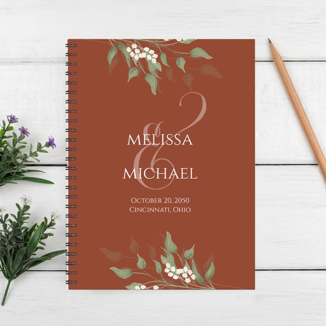 Agenda Calligrafía floral de terracota Ampersand (Terracotta calligraphy ampersand wedding planner.)
