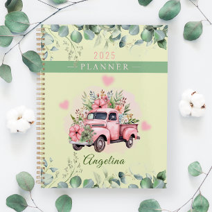 Agenda Camión Floral Vintage Corazón Rosa Nombre Personal