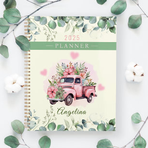 Agenda Camioneta de Flores Vintage Corazones Rosados Lind