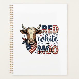 Agenda Camisa Patriótica Vaca Rojo Blanco Moo 4 de Julio 