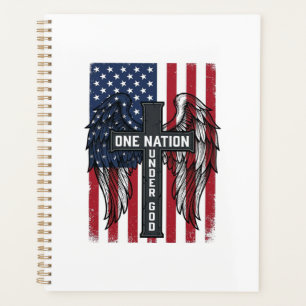 Agenda Camiseta de alas de cruz patriótica bajo Dios una 