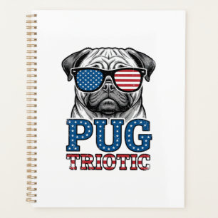 Agenda Camiseta de diseño de grabado vintage pug patrióti