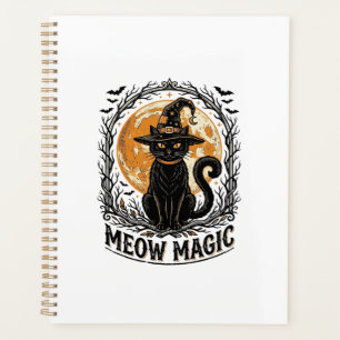 Agenda Camiseta de Gato Bruja Diseño de Luna de Halloween