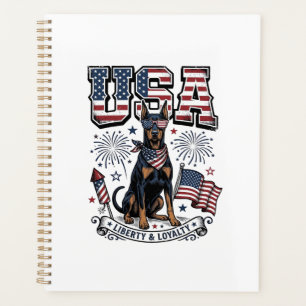 Agenda Camiseta de grabado vintage Doberman patriótico US