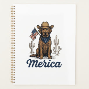 Agenda Camiseta de la bandera americana del perro vaquero
