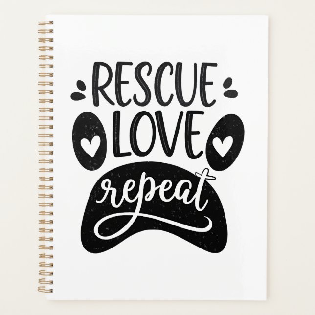 Agenda Camiseta de pata de perro Rescue Love Repeat (Anverso)