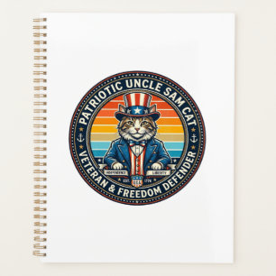 Agenda Camiseta Patriótica del Tío Sam Gato Retro Atardec