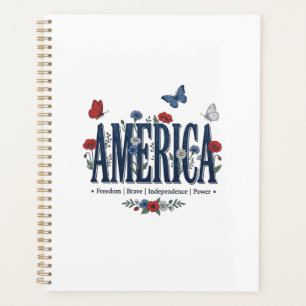 Agenda Camiseta Patriótica Mariposa Floral Vintage Améric