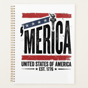 Agenda Camiseta Patriótica Vintage Merica Diseño Distorsi