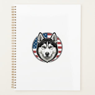 Agenda Camiseta vectorial de perro patriótico Husky vinta
