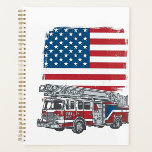 Agenda Camiseta Vintage de Camión de Bomberos Patriótica 