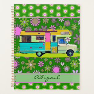 Agenda Camper de Entrenador Retro colorido y flores diver