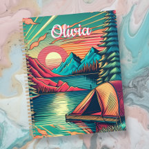 Camping Verde azulado y rosa de época personalizad