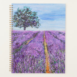 Agenda campo de lavanda púrpura y pintura de aceite de ár